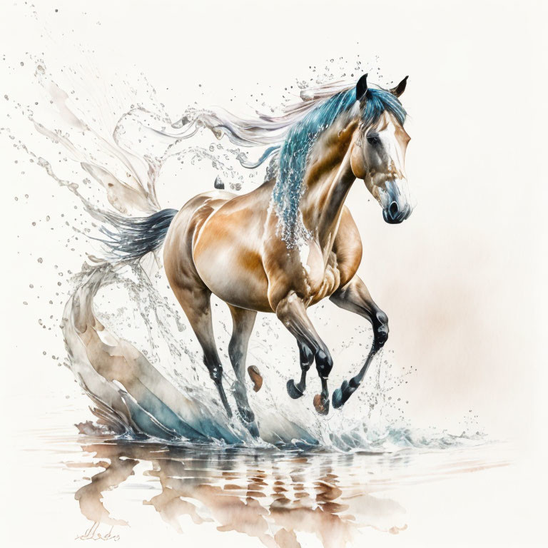 Beige and Brown Toned Horse Painting with Watercolor Motion Effects