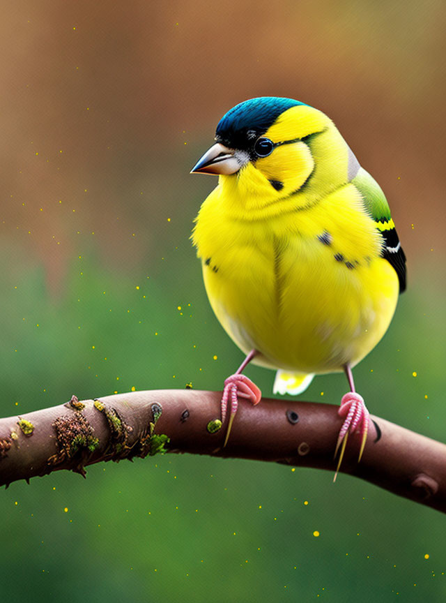 Colorful Bird with Blue and Yellow Plumage Perched on Branch with Pink Blossoms