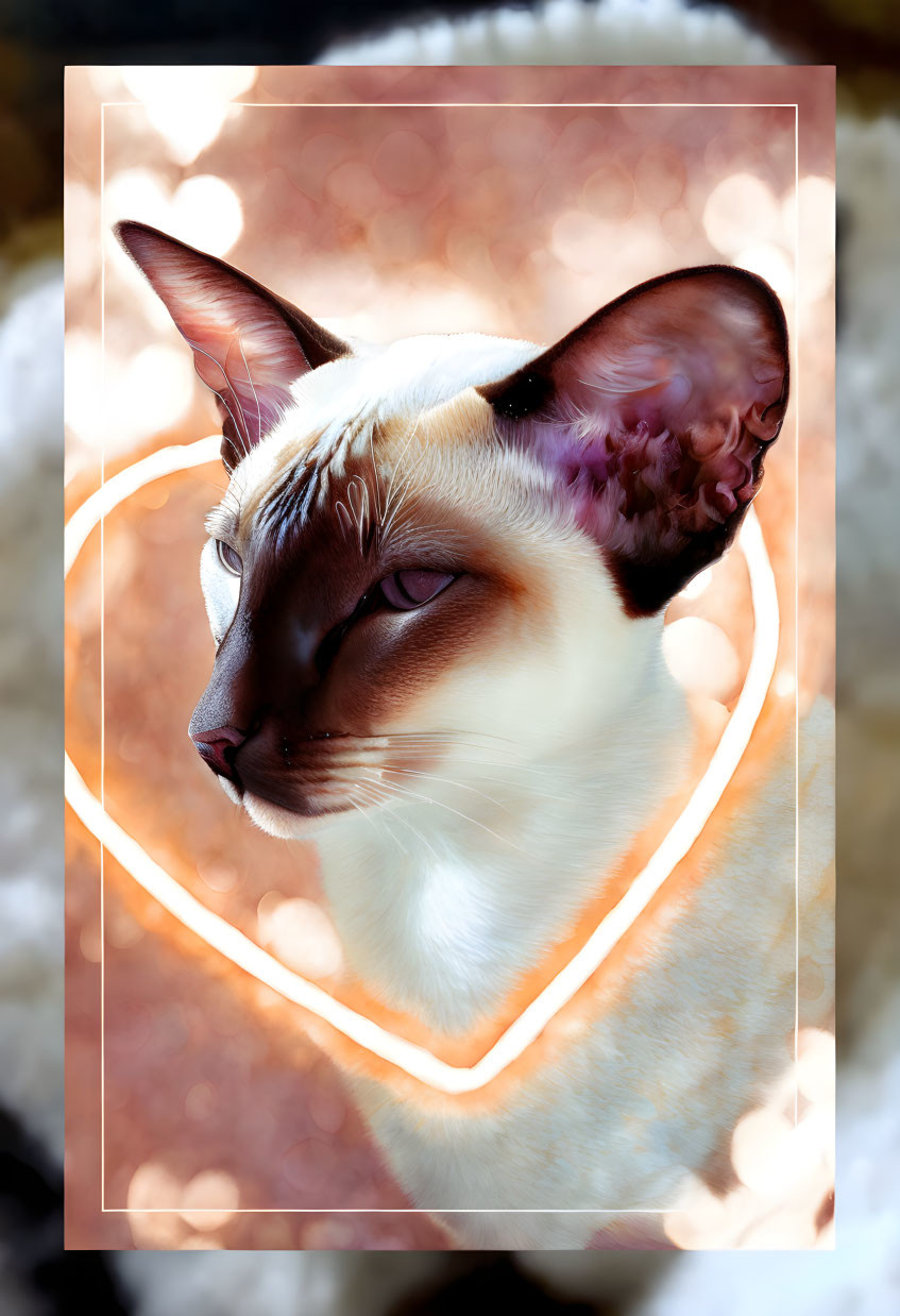 Siamese Cat Digital Illustration with Glowing Orange Outline