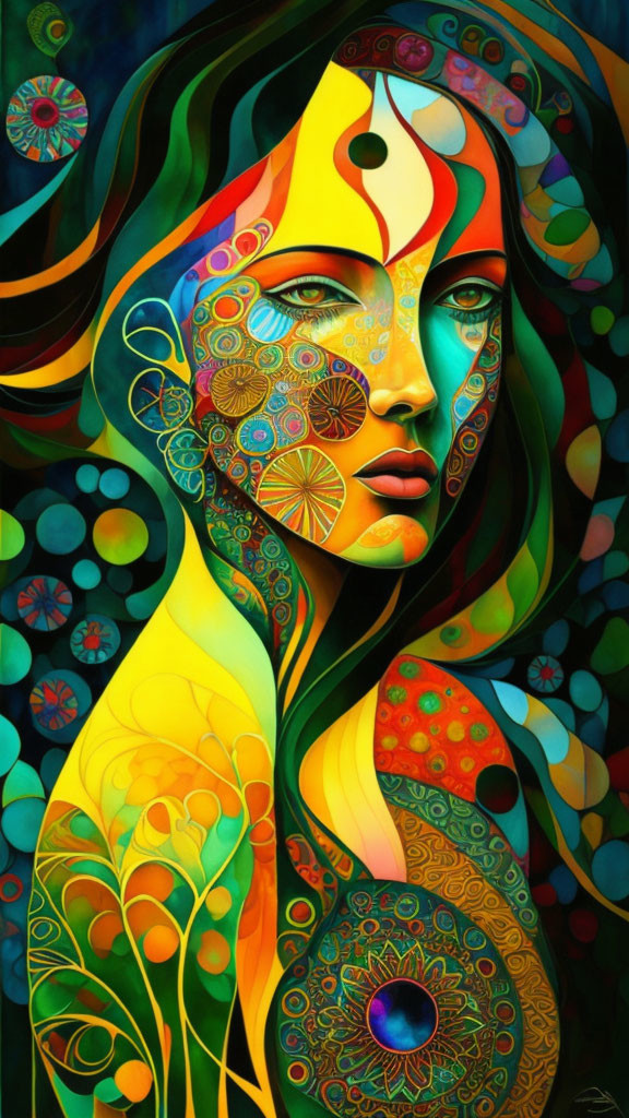 Colorful Stylized Woman Artwork with Ethereal Aura