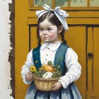 Young girl with floral crown holding Easter eggs by sunny window