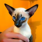 Detailed Digital Art: Siamese Cat with Blue Eyes in Orange and Pink Floral Setting