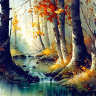 Vibrant Watercolor Painting of Ethereal Forest Scene