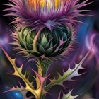 Vivid Thistle Plant Painting Against Cosmic Starry Background