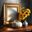 Sunflower and Pumpkin Still Life with Gold Mirror