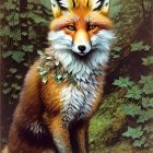 Vivid fox with feather-like fur in mystical forest setting