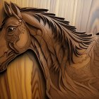 Detailed Wooden Bas-Relief Horse Head Sculpture