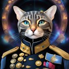 Digital Artwork: Cat in Regal Navy Blue Military Uniform