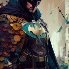 Detailed Batman illustration: iconic suit, glimmering cape, sharp cowl ears, bat emblem.