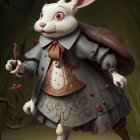 Elegant anthropomorphic rabbit with pocket watch in whimsical setting