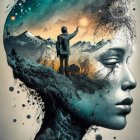 Surreal artwork: Woman's profile merges with cosmic scene