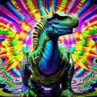 Colorful Psychedelic Blue Dinosaur Illustration