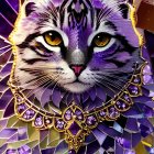 Colorful anthropomorphized regal cat with amethyst eyes in ornate artwork