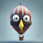 Whimsical hot air balloon with face design in clear blue sky