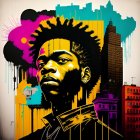 Colorful street art mural featuring afro silhouette in urban setting