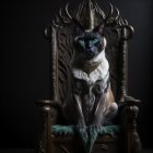 Siamese Cat with Crown and Necklace on Throne