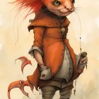 Orange anthropomorphic creature in steampunk attire with fluffy ears