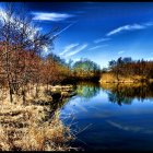 Tranquil fall landscape with reflective lake and vibrant foliage