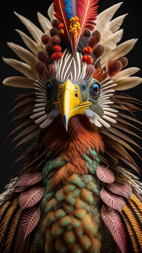 Colorful Digital Artwork Featuring Fantastical Bird with Intricate Feathers