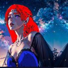 Colorful Fantasy Women in Elaborate Attire Under Starry Night Sky