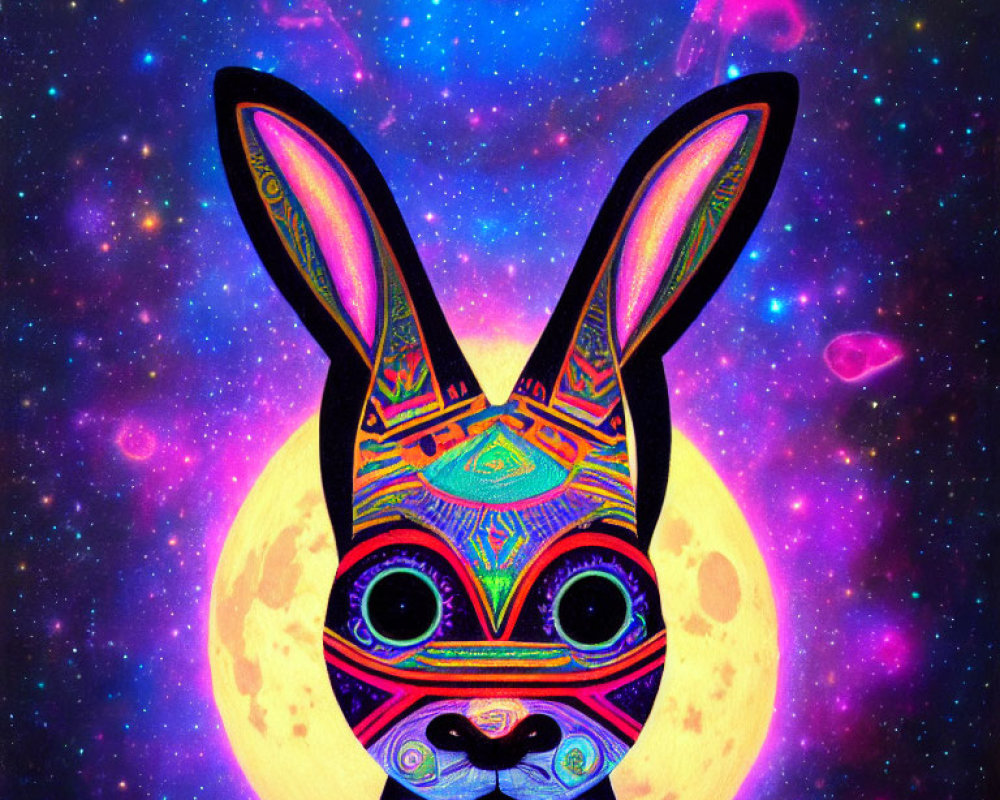 Colorful Psychedelic Rabbit Artwork with Cosmic Background