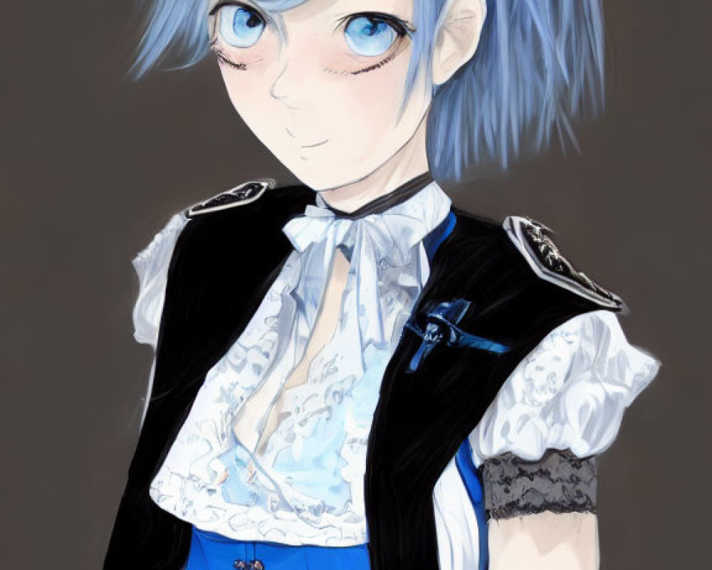 Anime girl with blue hair in maid outfit - Digital drawing