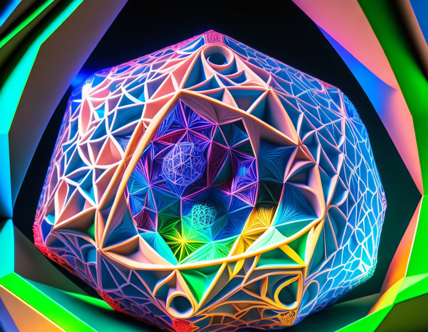 Colorful Neon Rainbow Geometric 3D Structure with Psychedelic Patterns