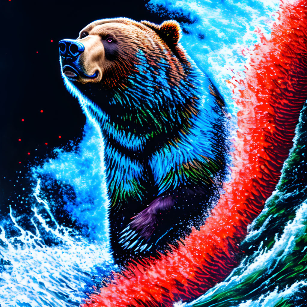 Colorful Bear Digital Artwork with Dynamic Background