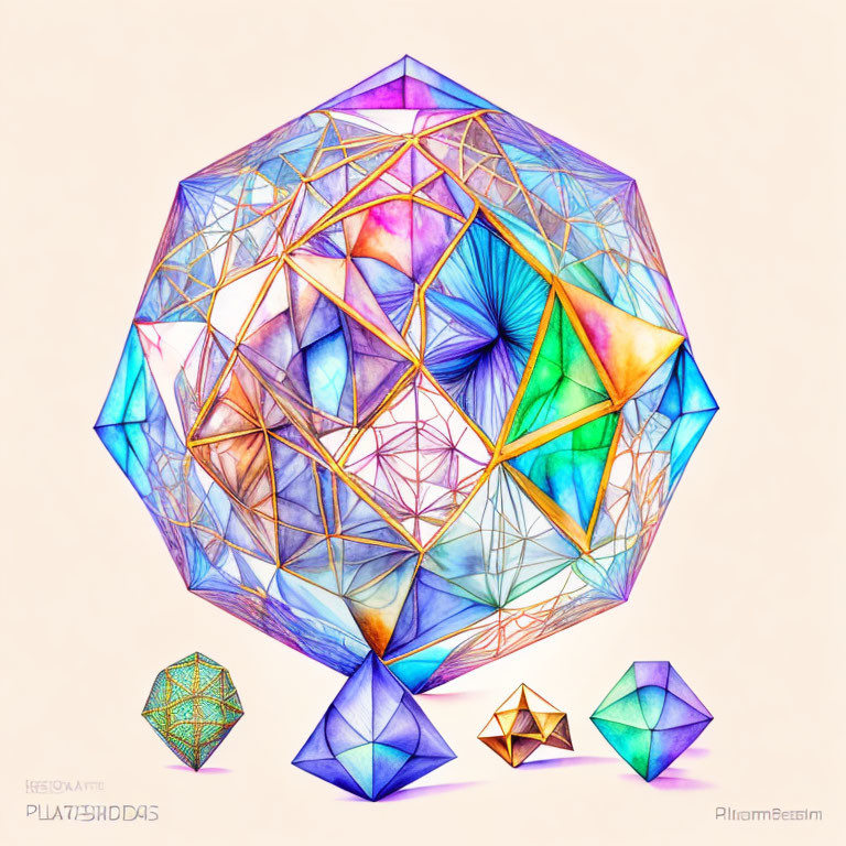 Colorful Geometric Digital Artwork with Interconnected Polygons