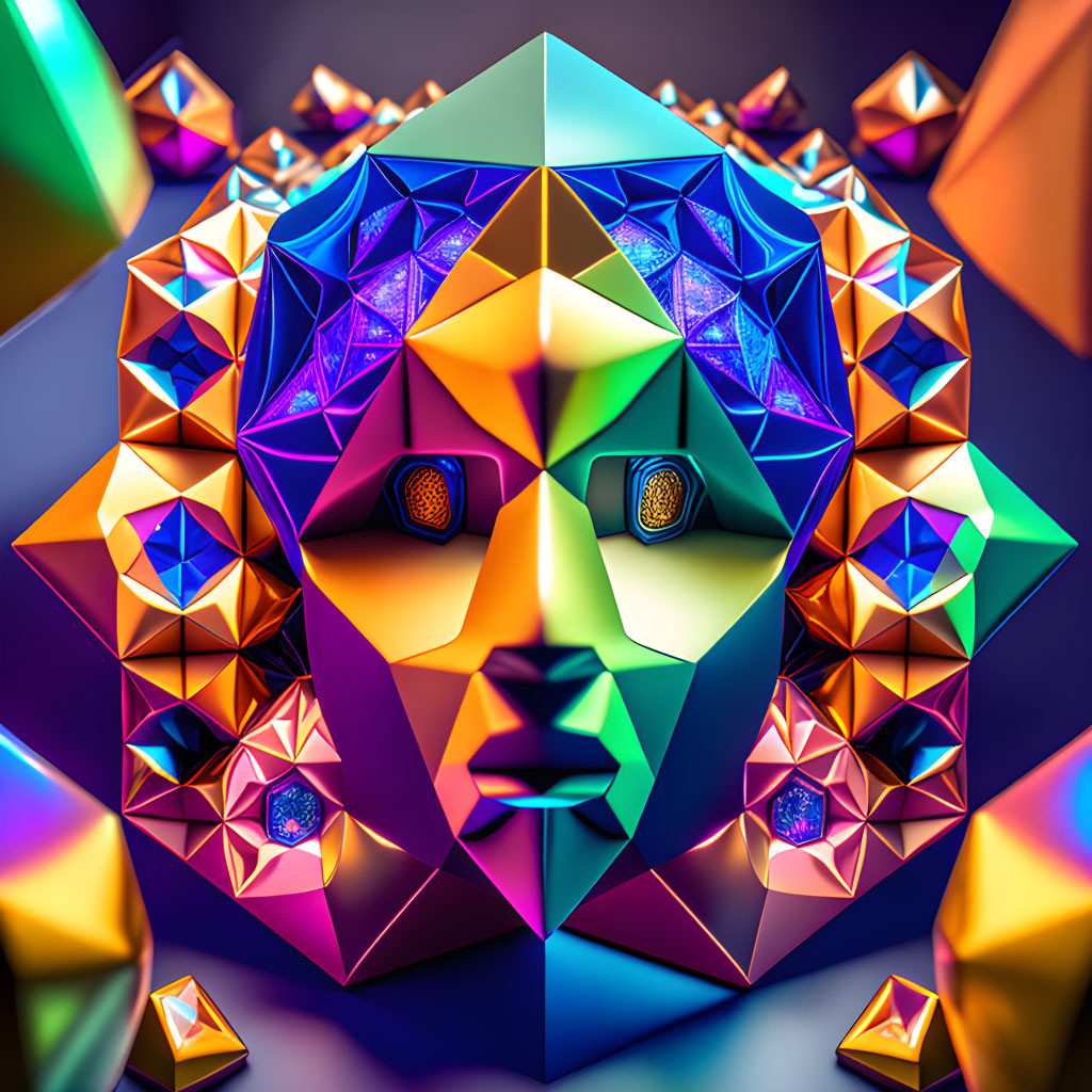 Vivid Abstract Geometric Human Face Artwork