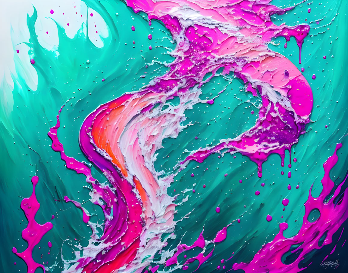 Colorful Swirling Pattern on Turquoise Background with Fluid Art Influence