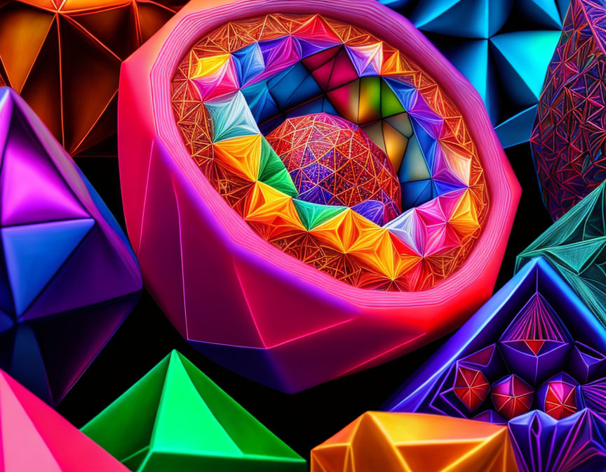 Colorful Neon Geometric Spiral Pattern with Depth