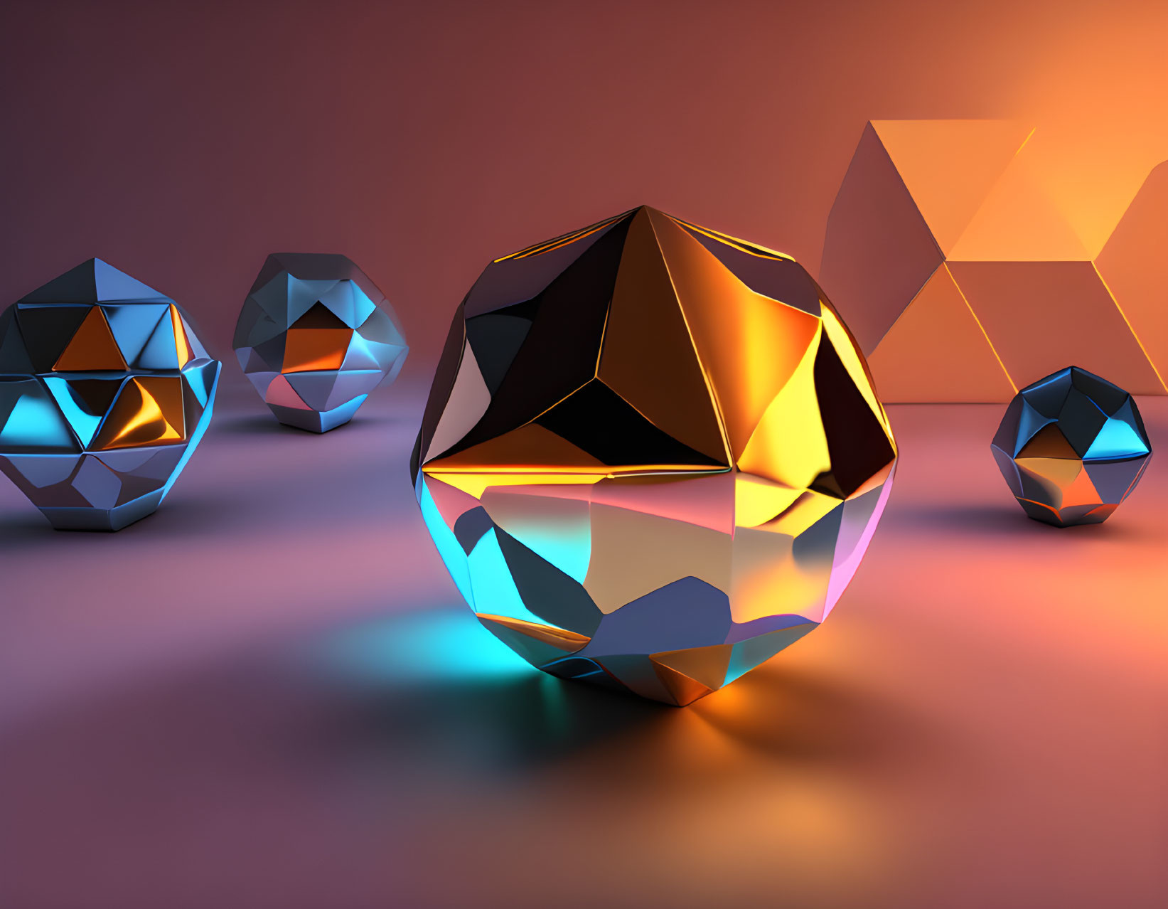 Colorful Geometric Shapes 3D Render with Shiny Sphere