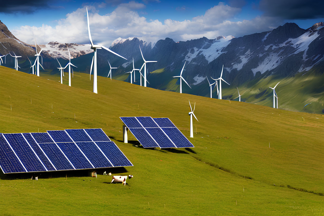 Windräder, Solarpanel und Lederhose