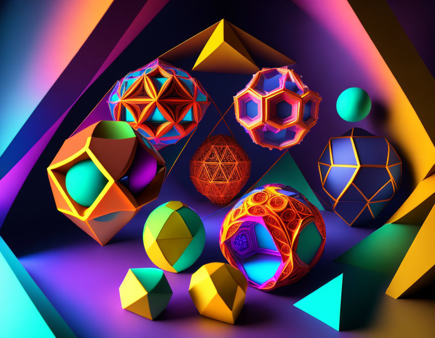 Vibrant geometric shapes on multicolored background