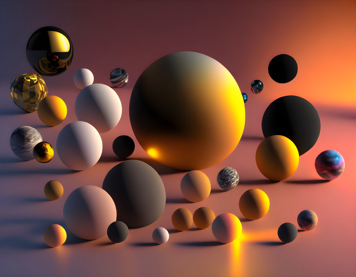 Textured spheres in various colors on warm gradient background