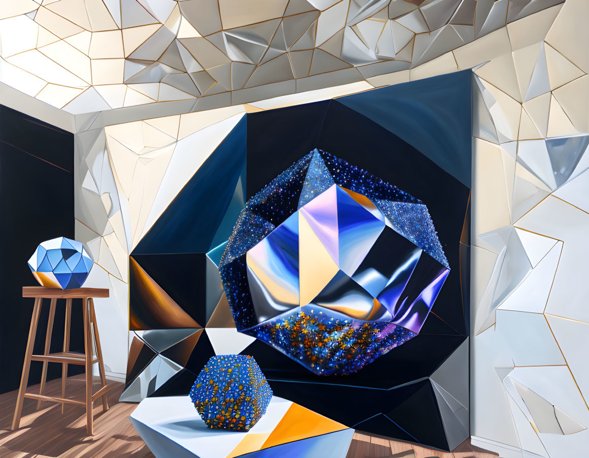 Geometric shapes and fractal design in modern art installation