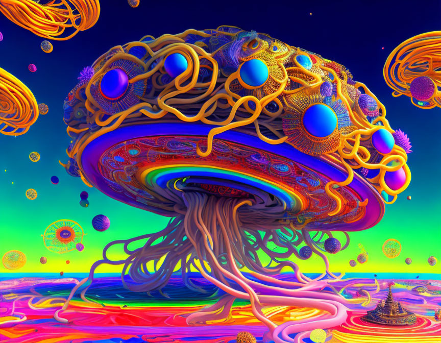 Colorful Psychedelic Brain Artwork with Cosmic Background