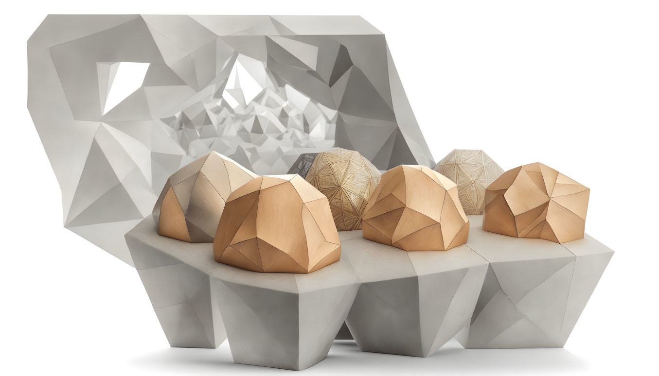 Polygonal Geometric Shapes on White Platform with Crystal Formation