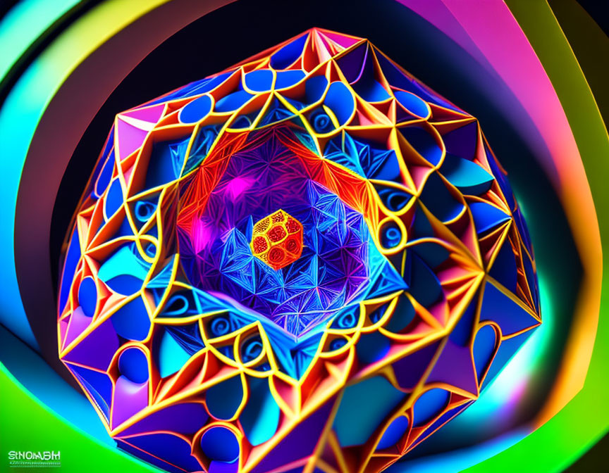 Fractal digital art with vibrant colors and intricate geometric patterns