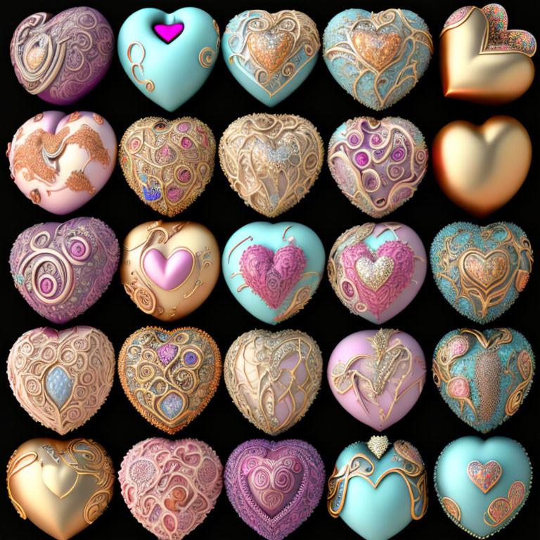 Ornate Heart Designs in Pastel and Metallic Colors