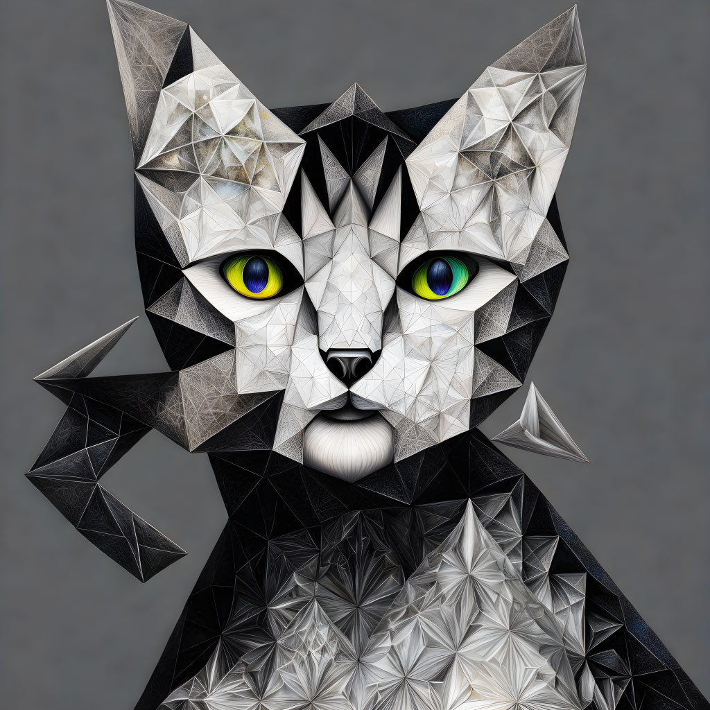 Multifaceted Geometric Cat Art with 3D Effect