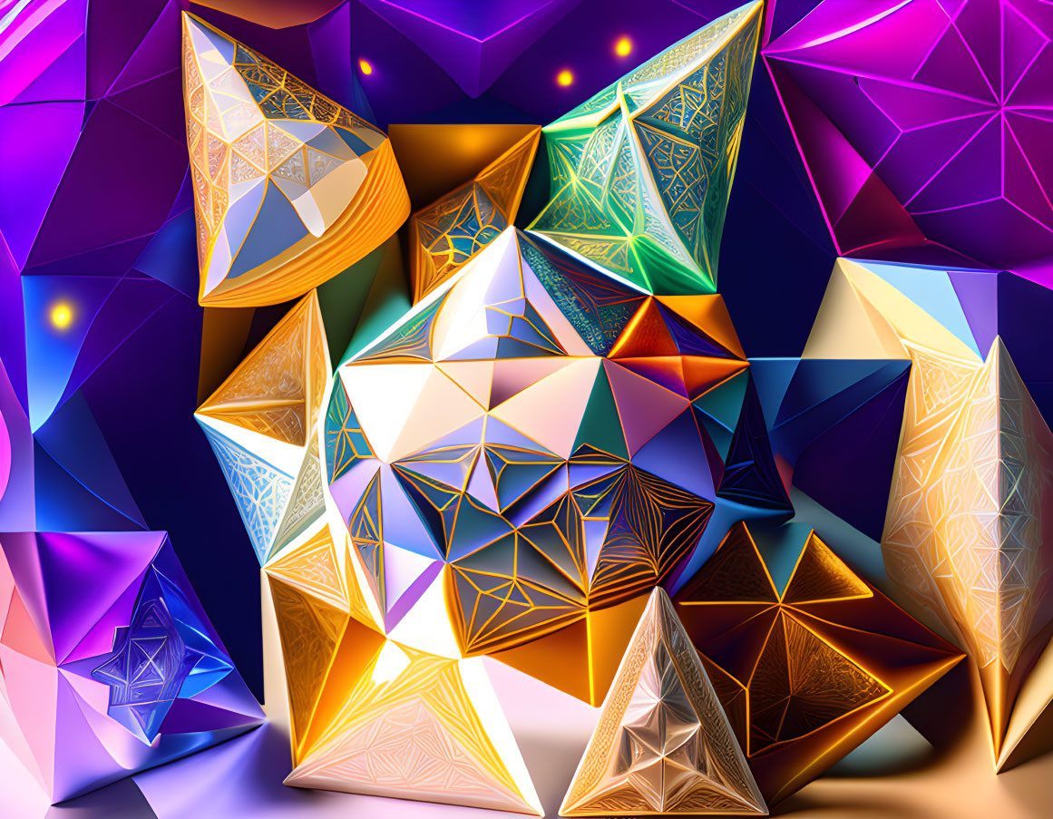 Colorful Geometric Shapes Digital Art with 3D Effect