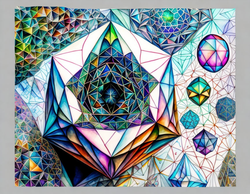 Vibrant Geometric Abstract Art: Crystal and Polygon Shapes