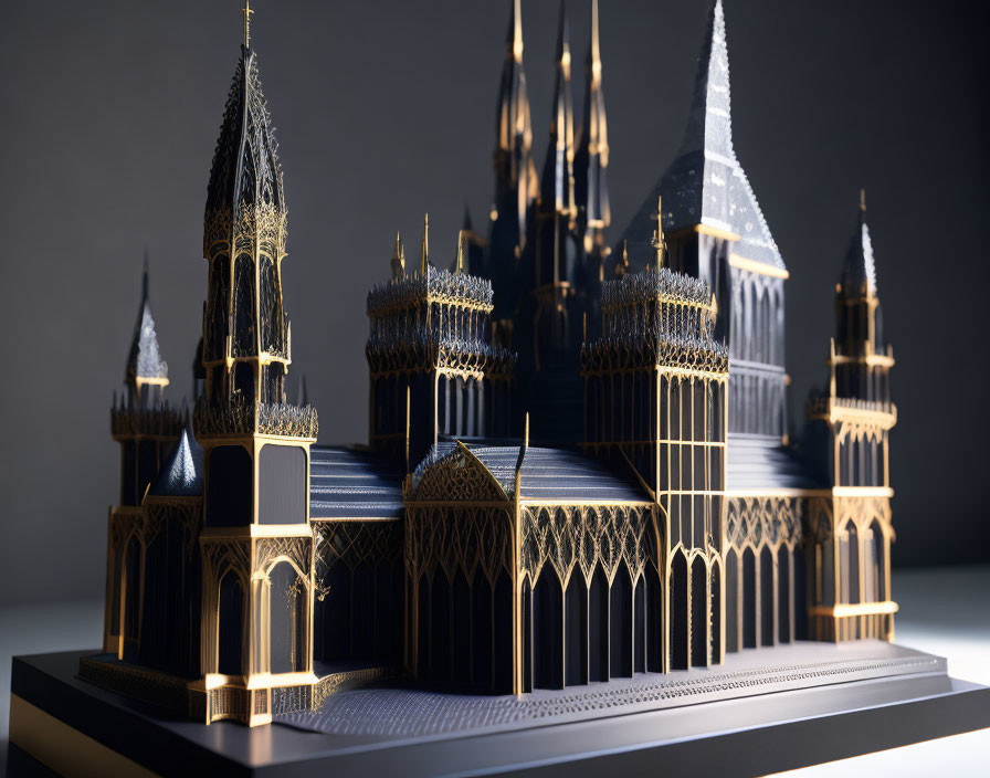 Detailed Gothic Cathedral Model with Intricate Spires and Arches