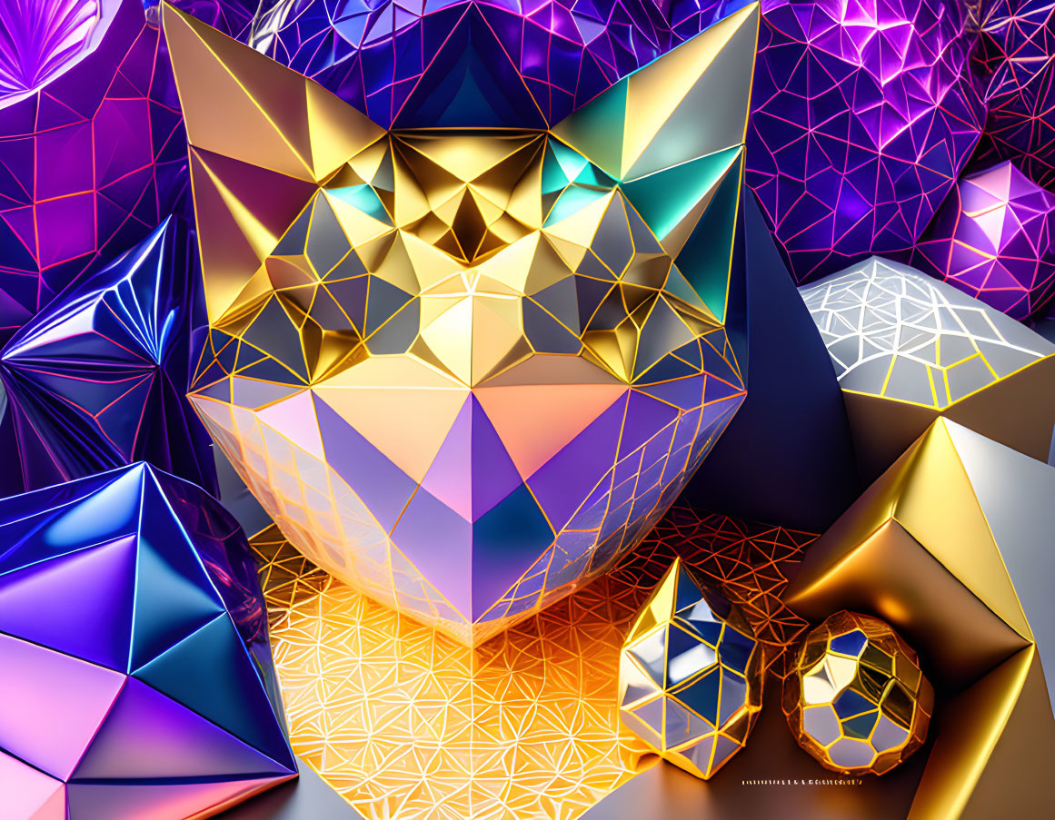 Vibrant 3D Geometric Shapes on Orange Grid Background