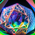 Colorful glowing geometric structure on dark background with neon accents