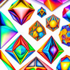 Multicolored geometric shapes and patterns on white background