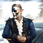 Bearded pirate captain digital artwork at sea