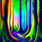 Colorful Forest with Whimsical Trees and Fluttering Butterflies